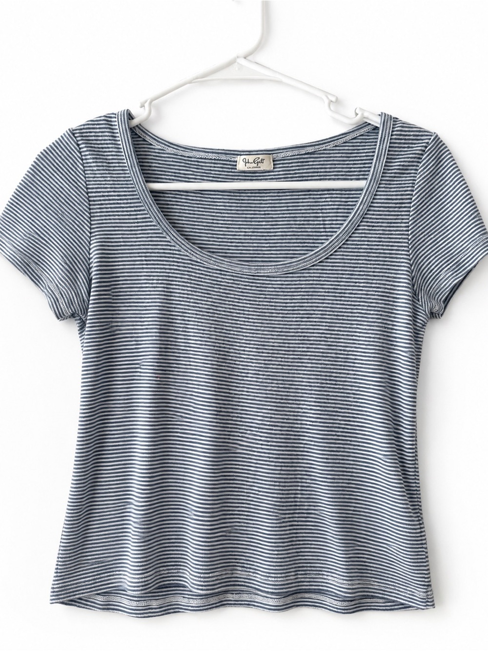 BRANDY Striped Scoop Neck Tee - Blue and White